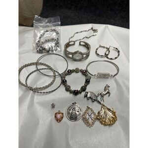 Mixed Jewelry Lot Peck & Peck Watch Bangles Charms Pendants Religious Medal 15pc